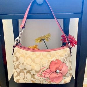 Coach Bleecker Floral Signature Khaki & Pink Hobo